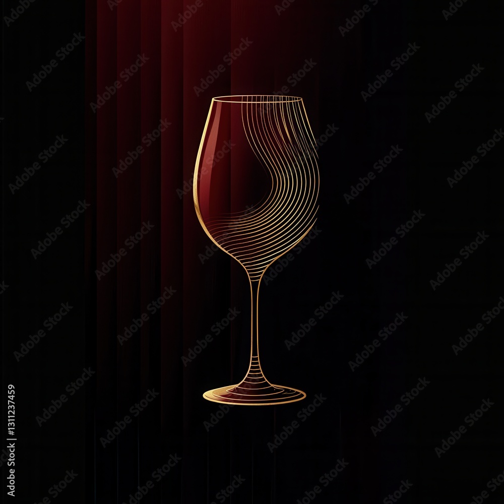 Aufkleber sophisticated minimalist wine glass logo design featuring abstract lines in deep red and gold colors