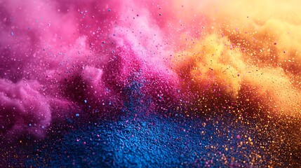Fototapeta premium Vibrant Pink Blue and Gold Powder Explosion Abstract Art Background Texture