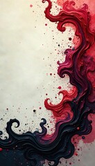 Intricate black ink swirls, textured backdrop, rolled ink, paint, overlay