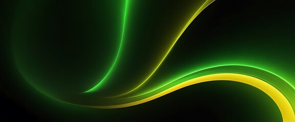 Obraz premium green and yellow glowing line background,Abstract 3d black background with green and gold lines curved wavy sparkle with copy space for text. Luxury style template design. Vector illustration,56
