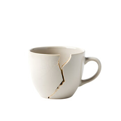 Broken White Ceramic Mug Isolated Black Background cup tea life worn still photo image damage coffee