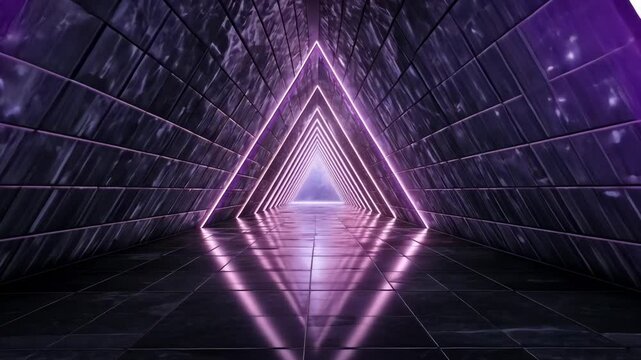 Neon Purple Triangle Tunnel: A Futuristic Nightscape