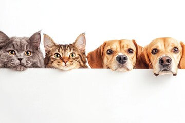 Two Cats And Two Dogs Peering With Curiosity