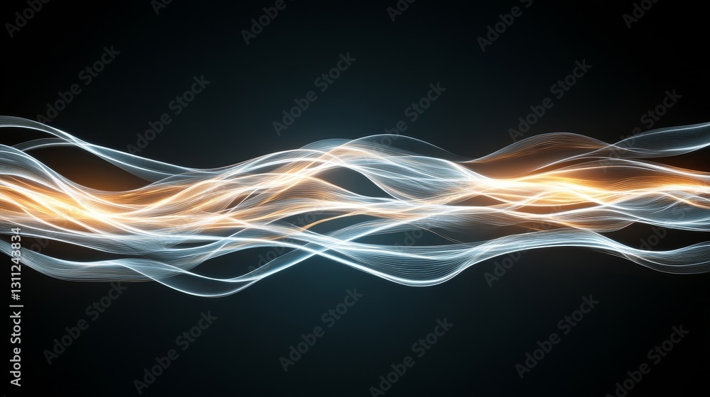 Poster abstract light waves in motion on dark background for creative projects