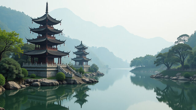 ancient stone pagodas stand serene traditional chinese landscapes calm