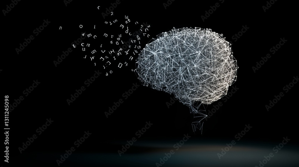 Aufkleber abstract brain concept with letters and numbers on black background