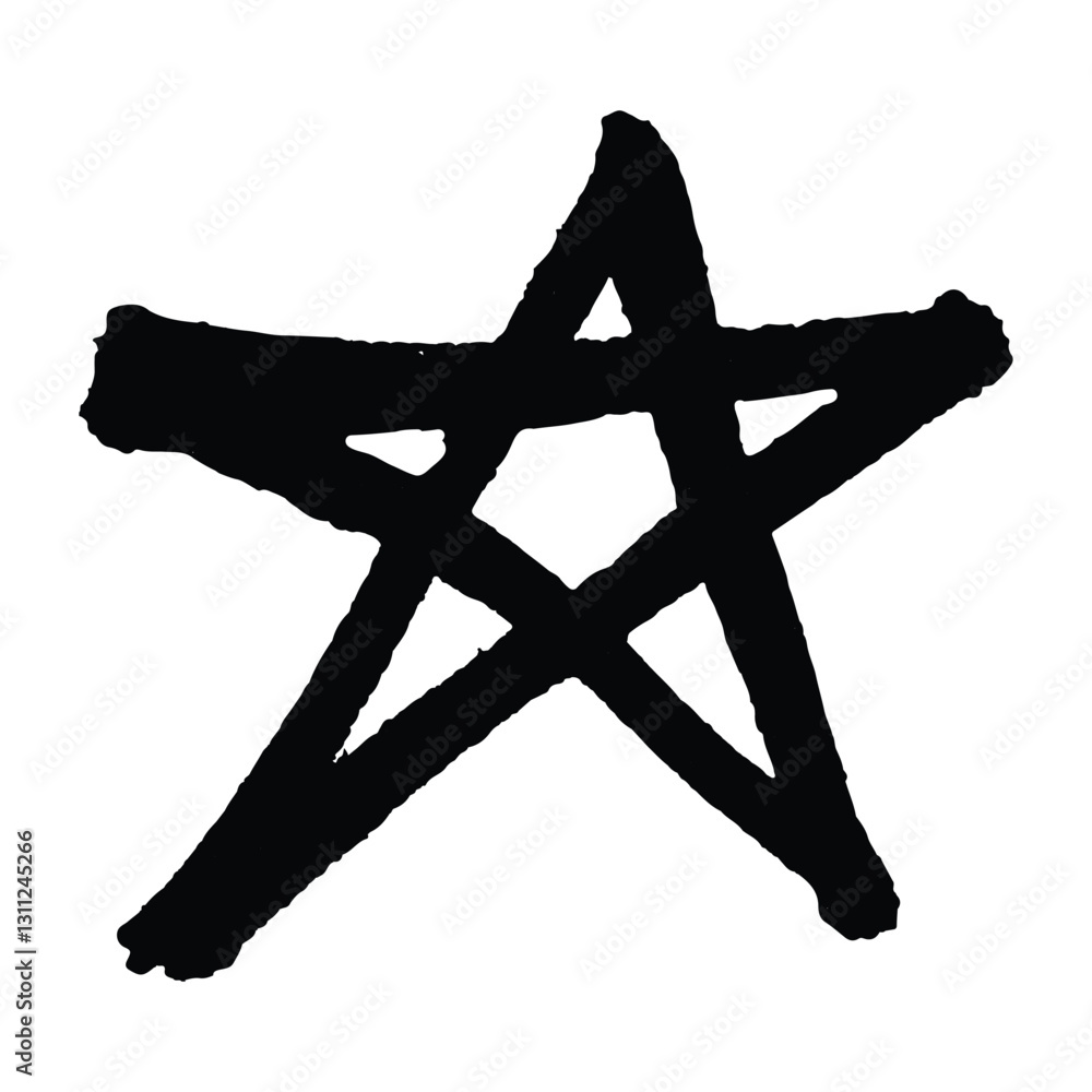 Aufkleber hand drawn black star with uneven lines and rough, sketchy appearance, symbolizing creativity and si