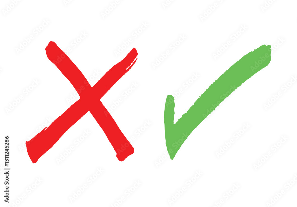 Aufkleber Red X and green check mark symbols on transparency background, representing incorrect and correct choices respectively