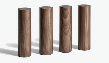Elegant Wooden Cylinders on White Background with Soft Shadows