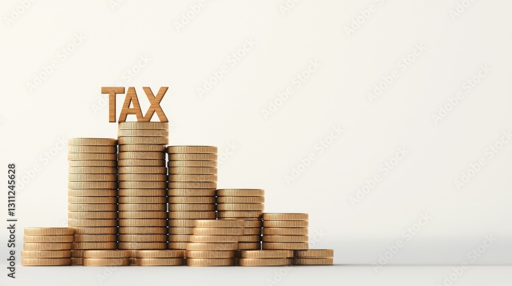Aufkleber stacks of coins arranged in a graph like pattern with the word tax displayed prominently representin