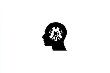A minimalist vector icon of a head with gears, symbolizing problem-solving and cognitive thinking