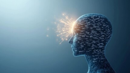 Futuristic Human Profile with Data Connections and Light Sparks