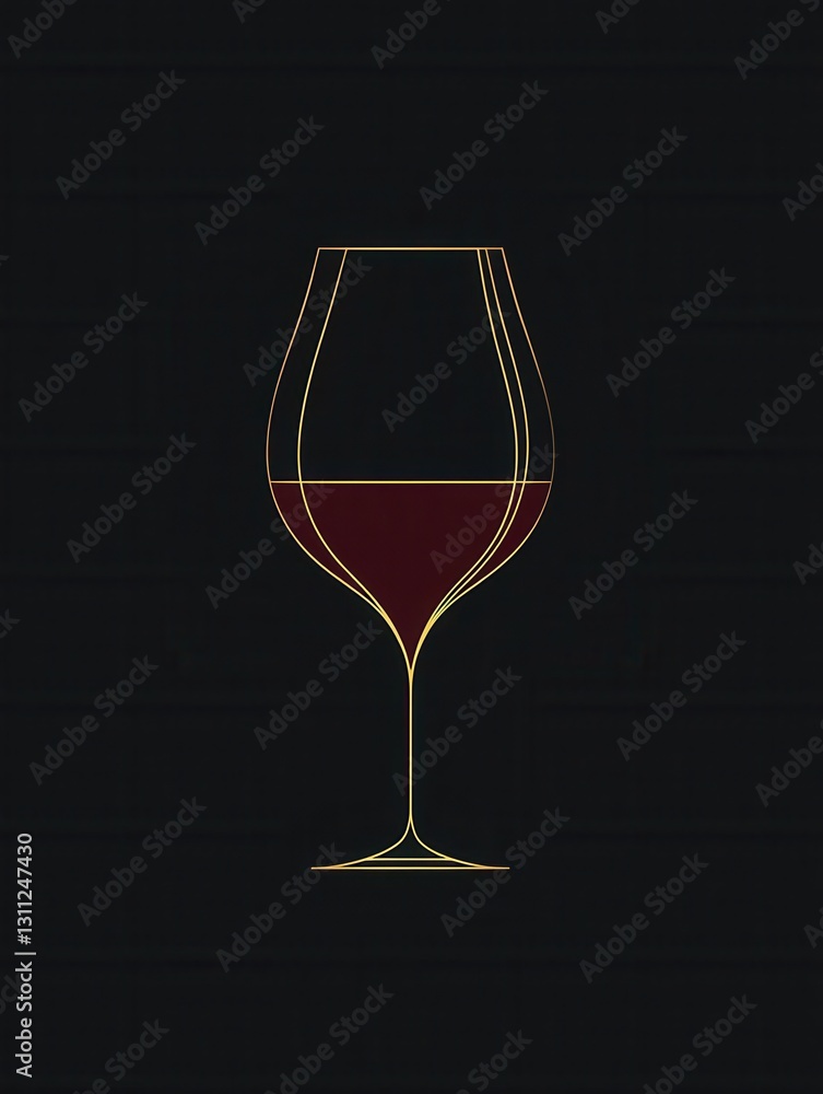 Aufkleber minimalist wine glass logo featuring abstract lines in deep red and gold colors for sophisticated br