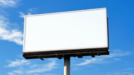 Blank outdoor billboard against a bright blue sky, perfect for advertising or marketing. Empty advertisement display for promotional and commercial messaging