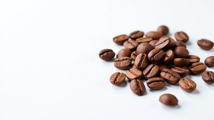 Naklejka premium coffee beans sit plain white surface surrounded empty space perfectly capturing texture