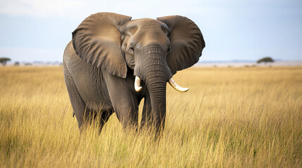 Fototapeta premium African elephant standing tall in golden grassland