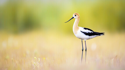 Fototapeta premium American avocet standing in golden field with blurred background