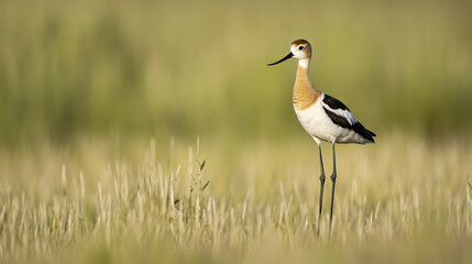 Obraz premium American avocet standing tall in grassy field