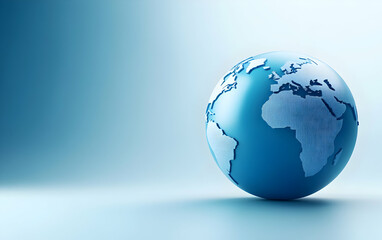 Fototapeta premium A stylized globe illustration representing the Earth in shades of blue, highlighting countries and continents for a global perspective.