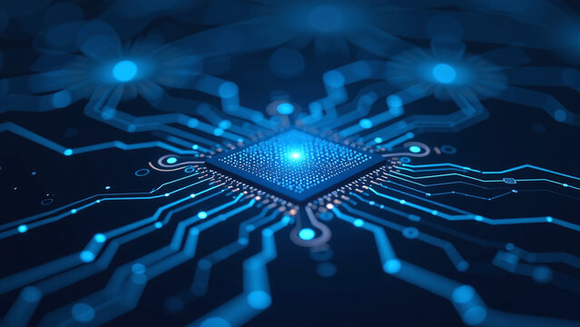 digital circuit boards feature abstract networks glow connective data blue black