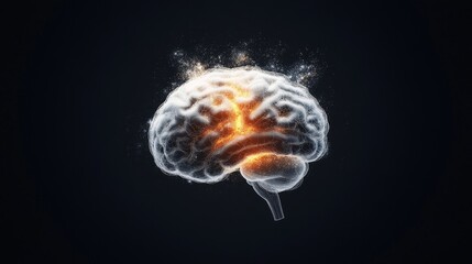 Glowing Brain Illustration with Energy and Light Effects