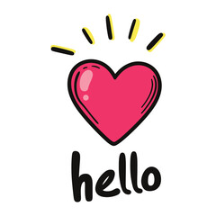 Graphic Vector Illustration in Bold Flat Colors with Heart Symbol and Phrase 