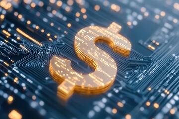 Radiant Dollar Emblem On High-Tech Digital Surface
