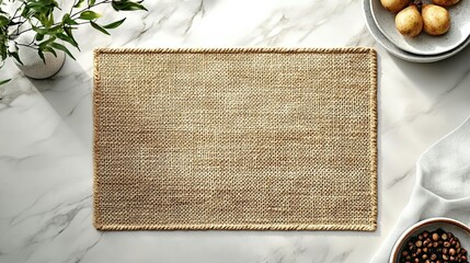 Burlap Placemat on Marble Table