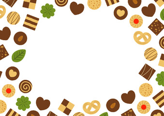 ハートやリフーなどのクッキーのイラストの円のフレーム_白
