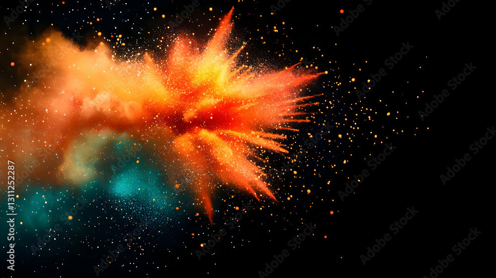 Poster a vibrant explosion of colors in a dark background, showcasing dynamic patterns and creative potenti