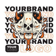 Human head skull surrounded by chains	
