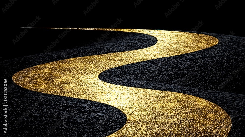 Poster golden winding path on dark ground in abstract conceptual view