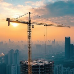 Obraz premium An engineer marking a construction site plan against urban landmarks.