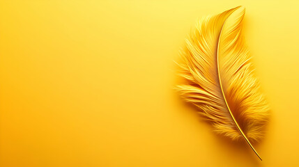 Fototapeta premium A vibrant yellow feather lies gracefully on a bright yellow background, creating a striking visual contrast.
