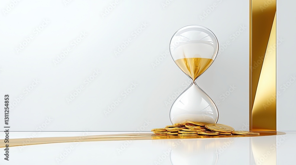 Poster elegant hourglass with coins representing time and wealth concepts