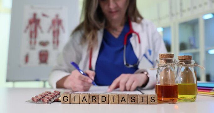 A healthcare provider is diligently documenting the treatment of giardiasis using both medication and extracts