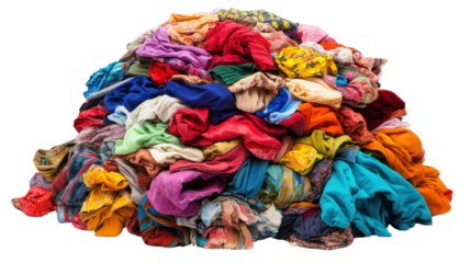 Large pile of dirty clothes isolated on white background