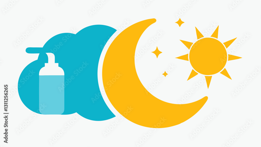Poster time of day a sun and moon icon illustrating the products versatility for use at any time of day wit