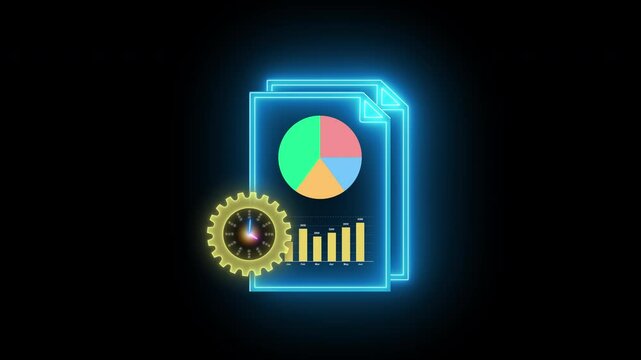 Business efficiency concept, how much a company or organization can produce as it relates to time, cost and quality. Glowing neon line of efficiency metrics icon isolated on transparent background.