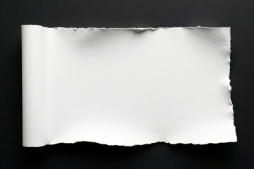 Obraz premium Torn white paper fragment on black background, tear, crisp, isolated