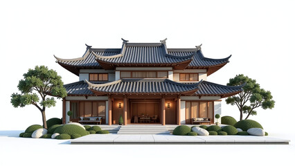 Obraz premium isolated luxury house traditional asian style sits alone pristine white
