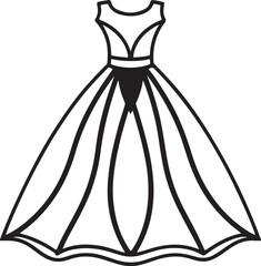 bridal dress line art, black outline, vector and illustration, coloring book page line art drawing