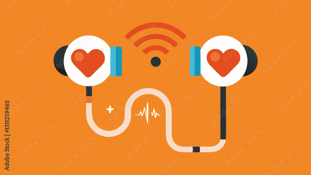 Poster virtual coach earbuds wireless earbuds with a small display showing heart rate and workout progress 