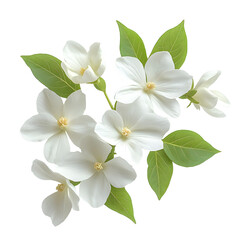 a delicate arrangement of white flowers with green leaves. showcasing their natural beauty and elegance the composition emphasizes simplicity and purity. making it suitable for various design purposes