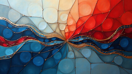 modern abstract artwork combines blue red gold geometric elegance stylish modern