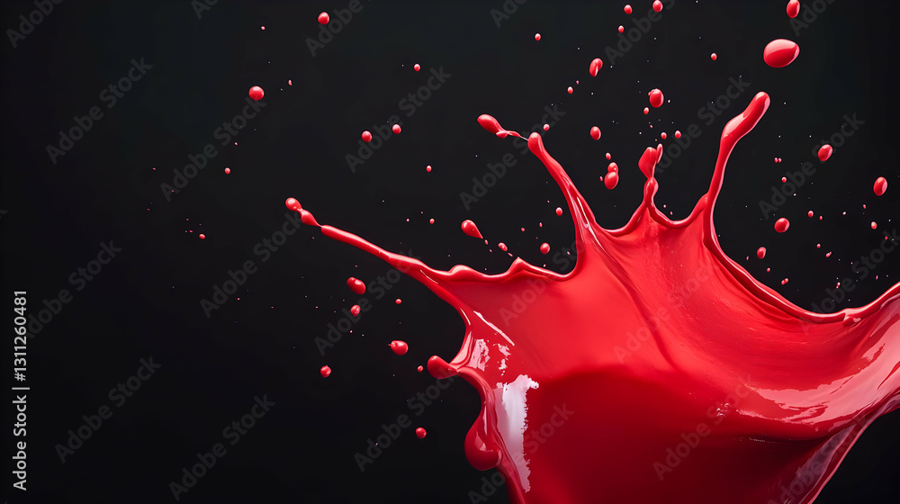 Poster vibrant red paint splashes dynamically against a dark backdrop, capturing the essence of creativity 