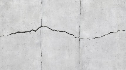 Obraz premium A long, jagged crack runs horizontally across a gray concrete wall, dividing it into sections.