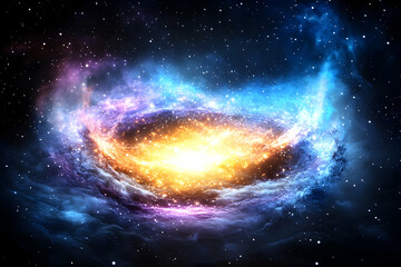 Obraz premium Galaxy Forming Glowing spiral disk amidst starry expanse in cosmic background