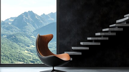 Goal achievement and career growth concept with businessman going up the stairs on sunny city skyscrapers background. 
Sculptural head silhouette with an open mind leading to stairs 
