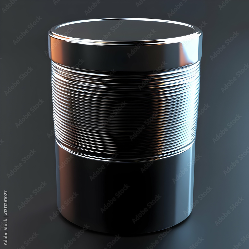 Poster 3d rendering of metallic cylinder with texture and details on dark